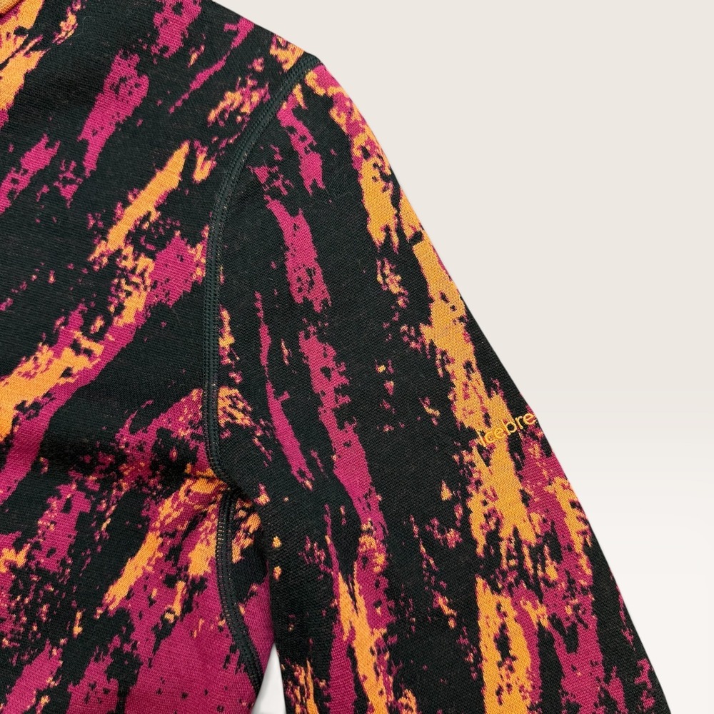 Icebreaker 250 Merino Wool Base Layer 1/4 Zip Top Pink Orange Abstract Womens M - Picture 5 of 10